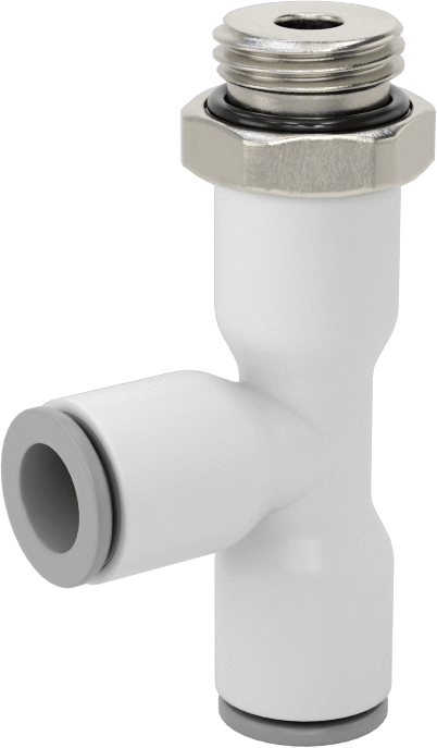 Tak-Bağlan Boru Adaptörü, Döner Başlıklı Dik Açı T, 8 mm Boru Dış Çapı x 1/4 BSPP Dişi