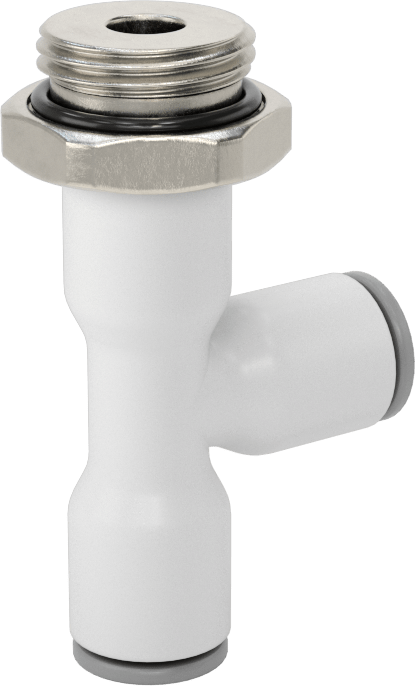 Tak-Bağlan Boru Adaptörü, Döner Başlıklı Dik Açı T, 8 mm Boru Dış Çapı x 3/8 BSPP Dişi