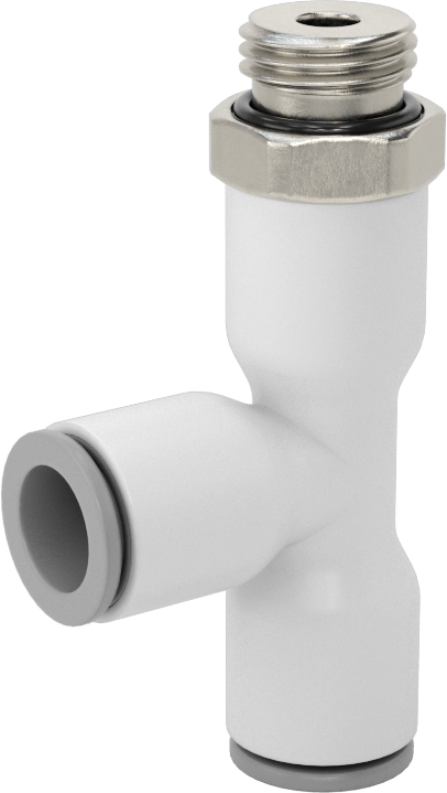 Tak-Bağlan Boru Adaptörü, Döner Başlıklı Dik Açı T, 10 mm Boru Dış Çapı x 1/4 BSPP Dişi