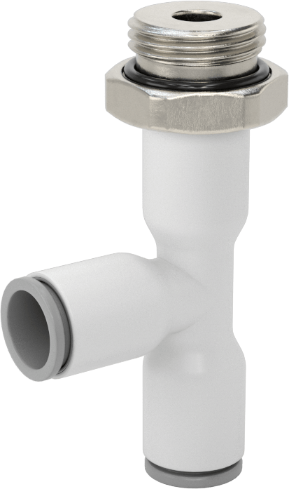 Tak-Bağlan Boru Adaptörü, Döner Başlıklı Dik Açı T, 10 mm Boru Dış Çap x 3/8 BSPP Dişi