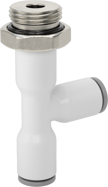 Tak-Bağlan Boru Adaptörü, Döner Başlıklı Dik Açı T, 10 mm Boru Dış Çap x 3/8 BSPP Dişi