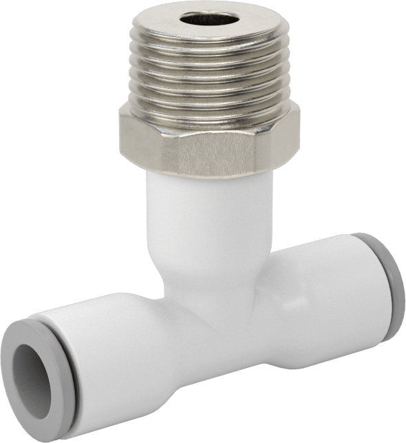 Tak-Bağlan Boru Adaptörü, Döner Başlıklı Hat Üstü T, 8 mm Boru Dış Çapı x 3/8 BSPT Erkek için