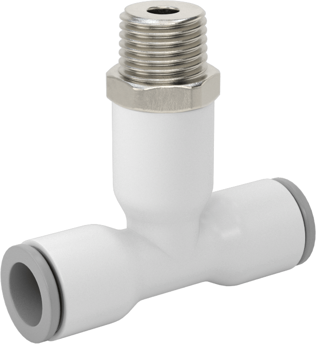 Tak-Bağlan Boru Adaptörü, Döner Başlıklı Hat Üstü T, 10 mm Boru Dış Çapı x 1/4 BSPT Erkek için