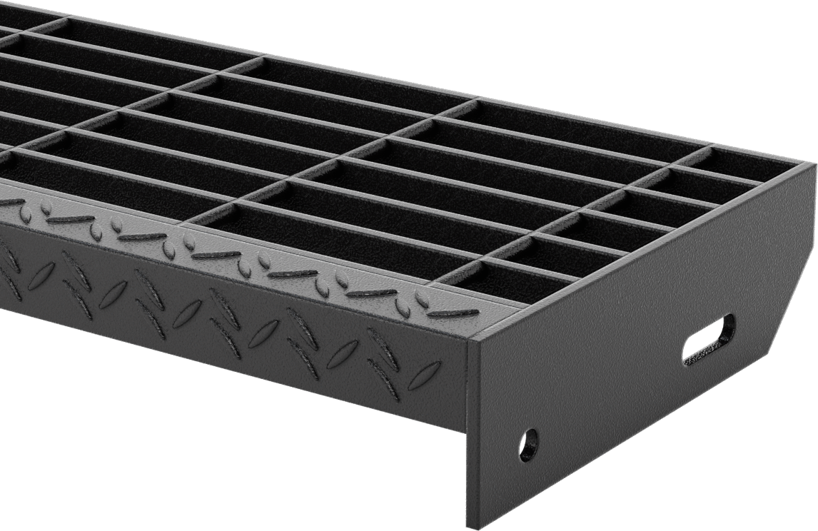 Çubuk Izgaralı Merdiven Basamağı, Pürüzsüz, Toz Boyalı Çelik, 24“ Genişlik x 8-9/16” Derinlik