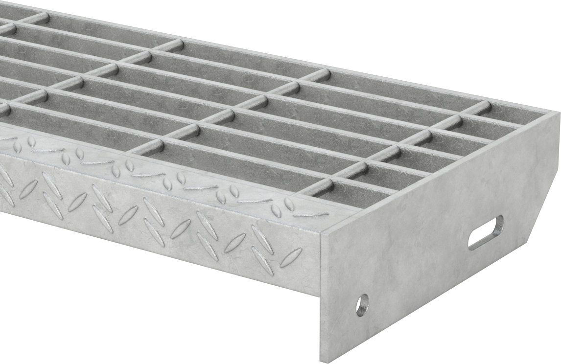 Çubuk Izgaralı Merdiven Basamağı, Pürüzsüz, Galvanizli Çelik, 24“ Genişlik x 8-9/16” Derinlik