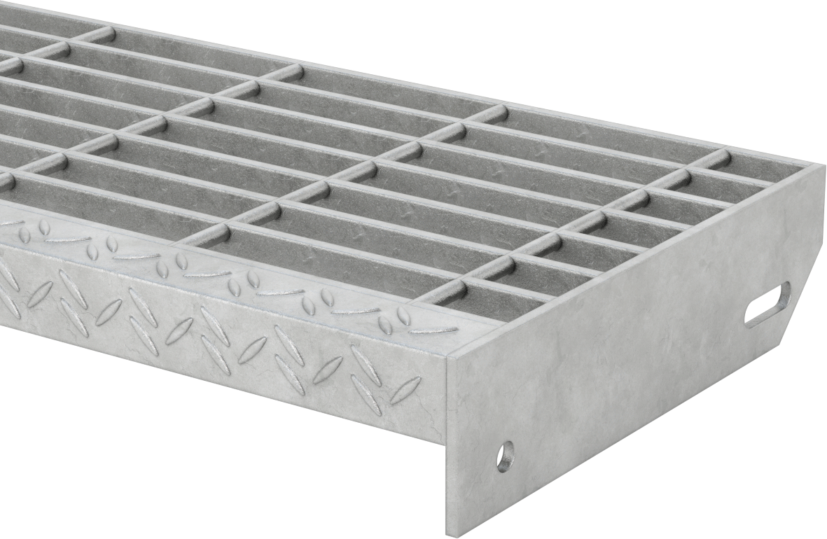 Çubuk Izgaralı Merdiven Basamağı, Pürüzsüz, Galvanizli Çelik, 24“ Genişlik x 9-3/4” Derinlik