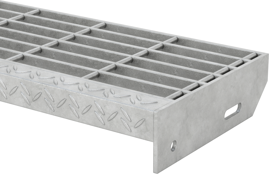 Çubuk Izgaralı Merdiven Basamağı, Pürüzsüz, Galvanizli Çelik, 30 inç Genişlik x 8-9/16 inç Derinlik