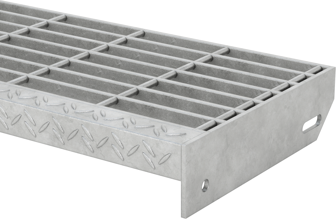 Çubuk Izgaralı Merdiven Basamağı, Pürüzsüz, Galvanizli Çelik, 30“ Genişlik x 9-3/4” Derinlik
