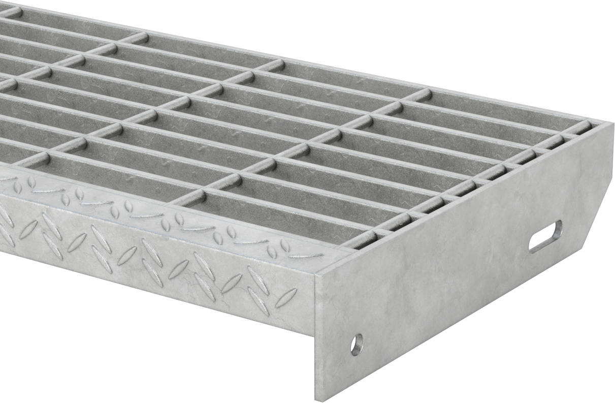 Çubuk Izgaralı Merdiven Basamağı, Pürüzsüz, Galvanizli Çelik, 30 inç Genişliğinde x 10-15/16 inç Derinlik
