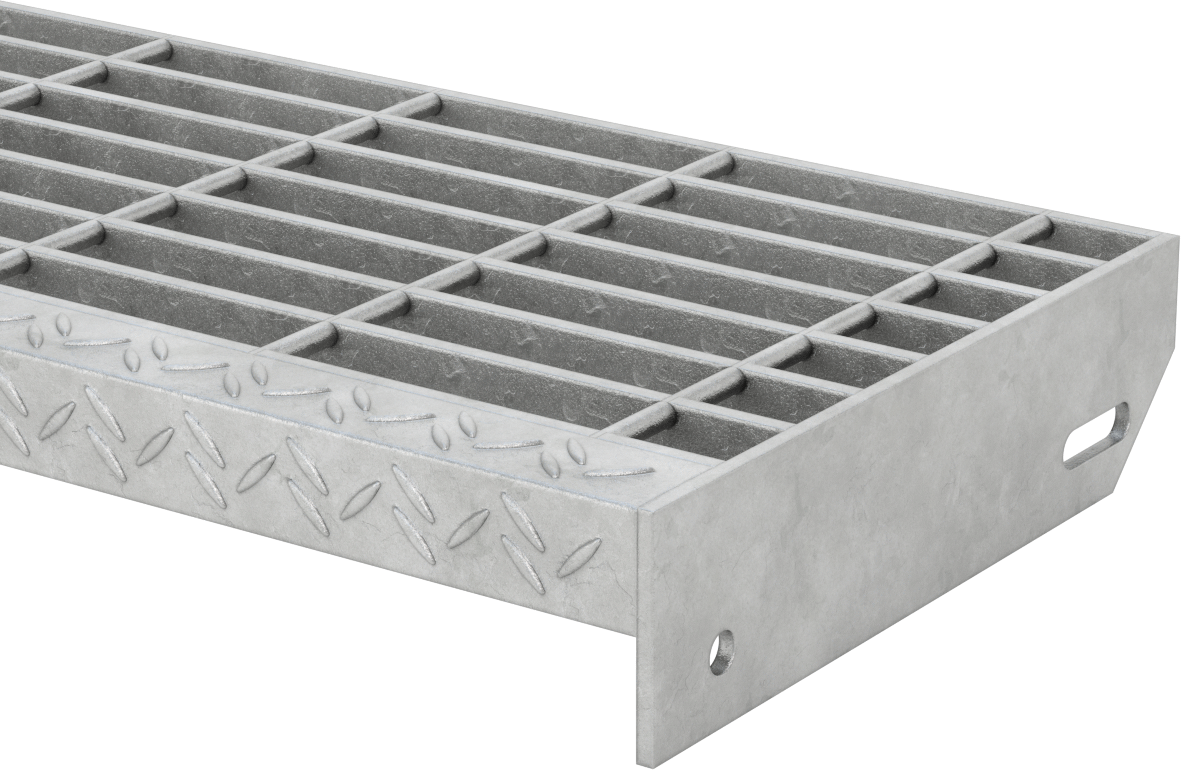 Çubuk Izgaralı Merdiven Basamağı, Pürüzsüz, Galvanizli Çelik, 36“ Genişlik x 9-3/4” Derinlik