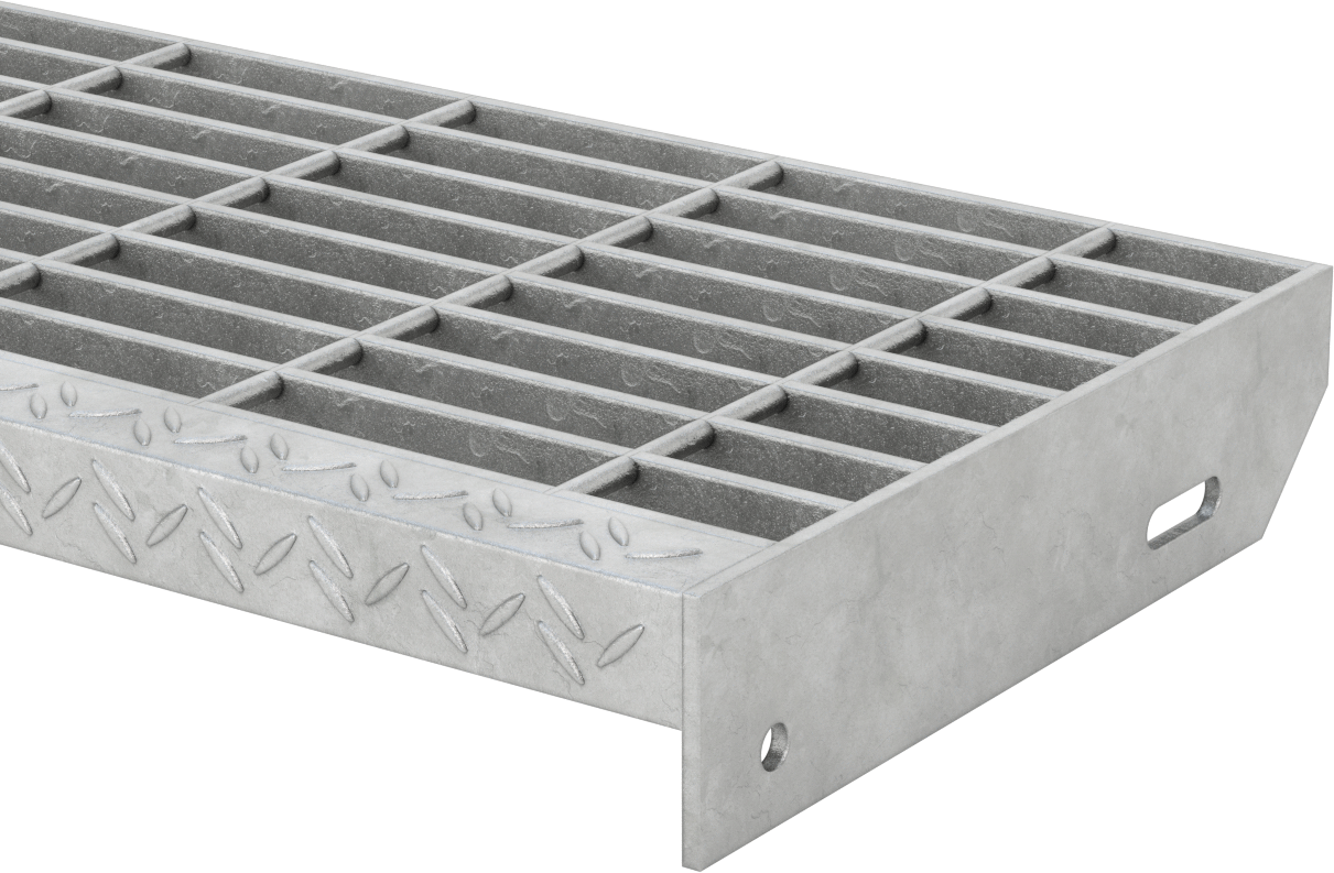 Çubuk Izgaralı Merdiven Basamağı, Pürüzsüz, Galvanizli Çelik, 42“ Genişlik x 10-15/16” Derinlik