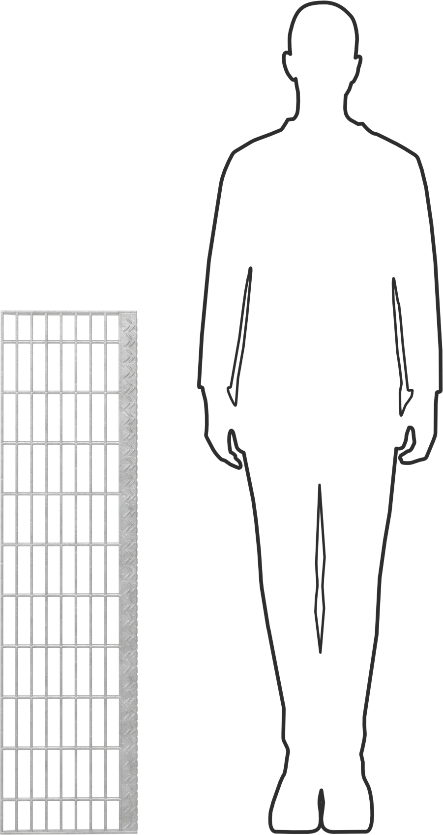 Çubuk Izgaralı Merdiven Basamağı, Pürüzsüz, Galvanizli Çelik, 42“ Genişlik x 10-15/16” Derinlik