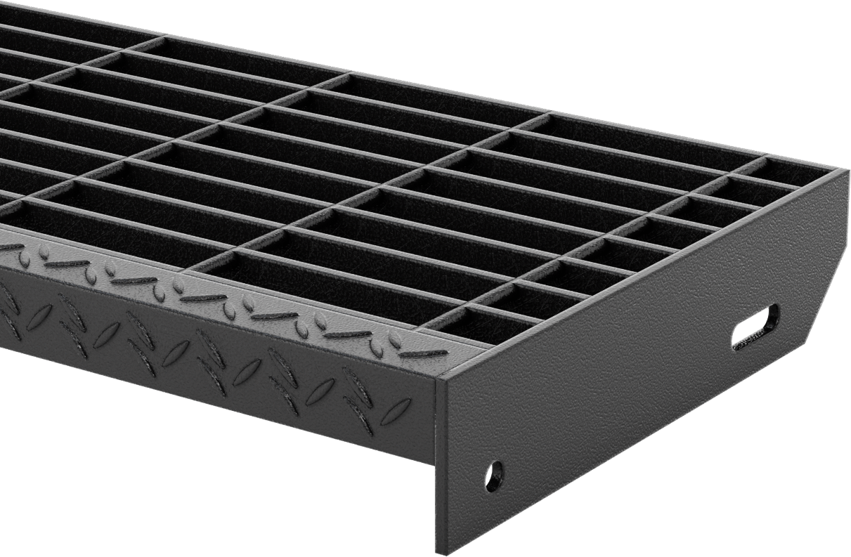 Çubuk Izgaralı Merdiven Basamağı, Pürüzsüz, Toz Boyalı Çelik, 48“ Genişlik x 10-15/16” Derinlik