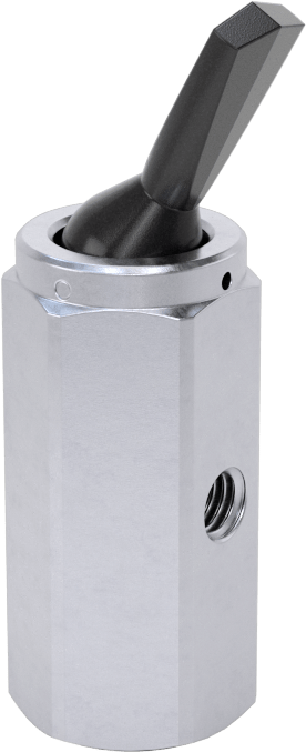 Pirinç Gövdeli Hızlı Çalışan Kompakt Açma/Kapama Valfi, Toggle Anahtarlı, 1/8 NPT Dişi x 10-32 UNF Dişi