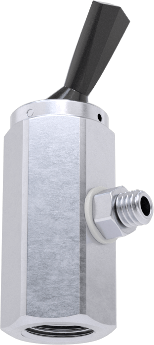 Pirinç Gövdeli Hızlı Çalışan Kompakt Açma/Kapama Valfi, Toggle Anahtarlı, 1/8 NPT Dişi x 10-32 UNF Erkek