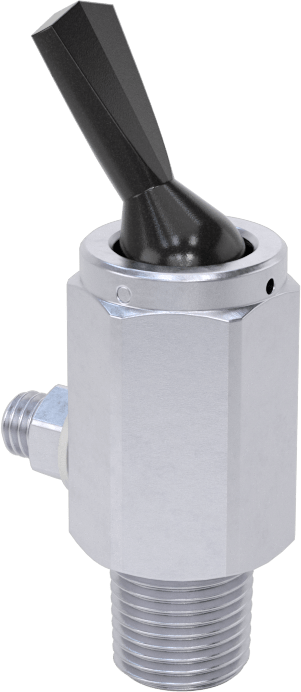 Pirinç Gövdeli Hızlı Çalışan Kompakt Açma/Kapama Valfi, Toggle Anahtarlı, 1/8 NPT Erkek x 10-32 UNF Erkek