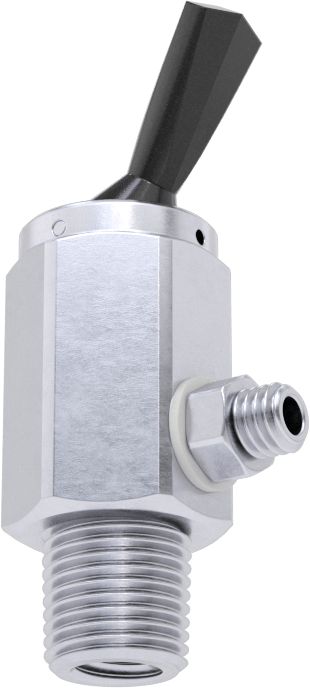 Pirinç Gövdeli Hızlı Çalışan Kompakt Açma/Kapama Valfi, Toggle Anahtarlı, 1/8 NPT Erkek x 10-32 UNF Erkek