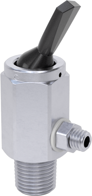Pirinç Gövdeli Hızlı Çalışan Kompakt Açma/Kapama Valfi, Toggle Anahtarlı, 1/8 NPT Erkek x 10-32 UNF Erkek