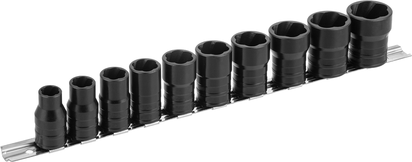 Dış Kavramalı Çıkarıcı Soketleri, 10 Parça Set, Sağ Dişli, 1/2" Kare Tahrik