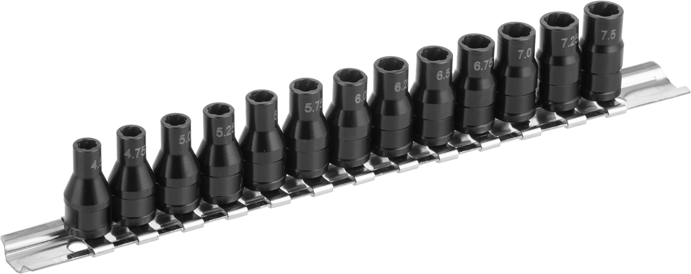 Dış Kavramalı Çıkarıcı Soketleri, 13 Parça Set, Sağ Dişli, 1/4" Kare Tahrik