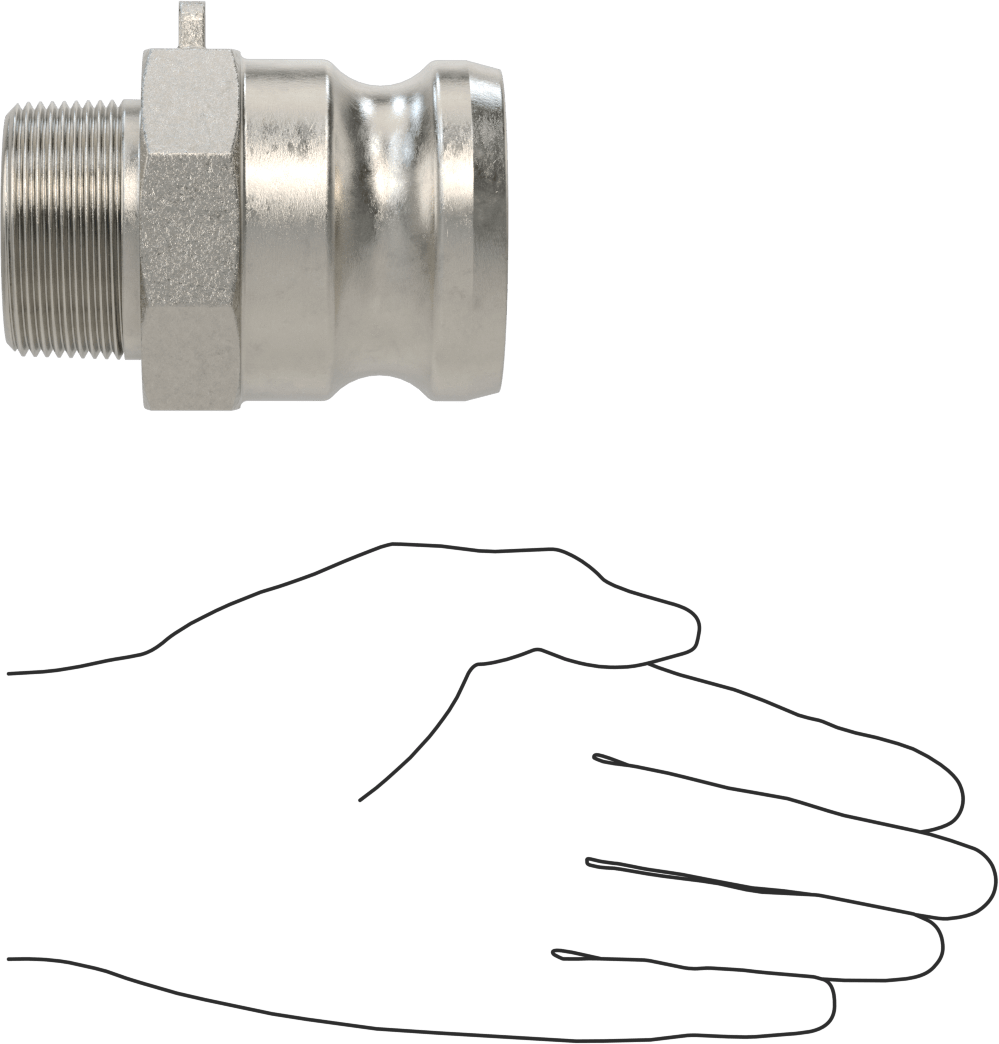 316 Paslanmaz Çelik Kam ve Yivli Hortum Bağlantısı, Kimyasallar ve Petrol için, Plug, 2 Boyut x 1-1/2 NPT Erkek