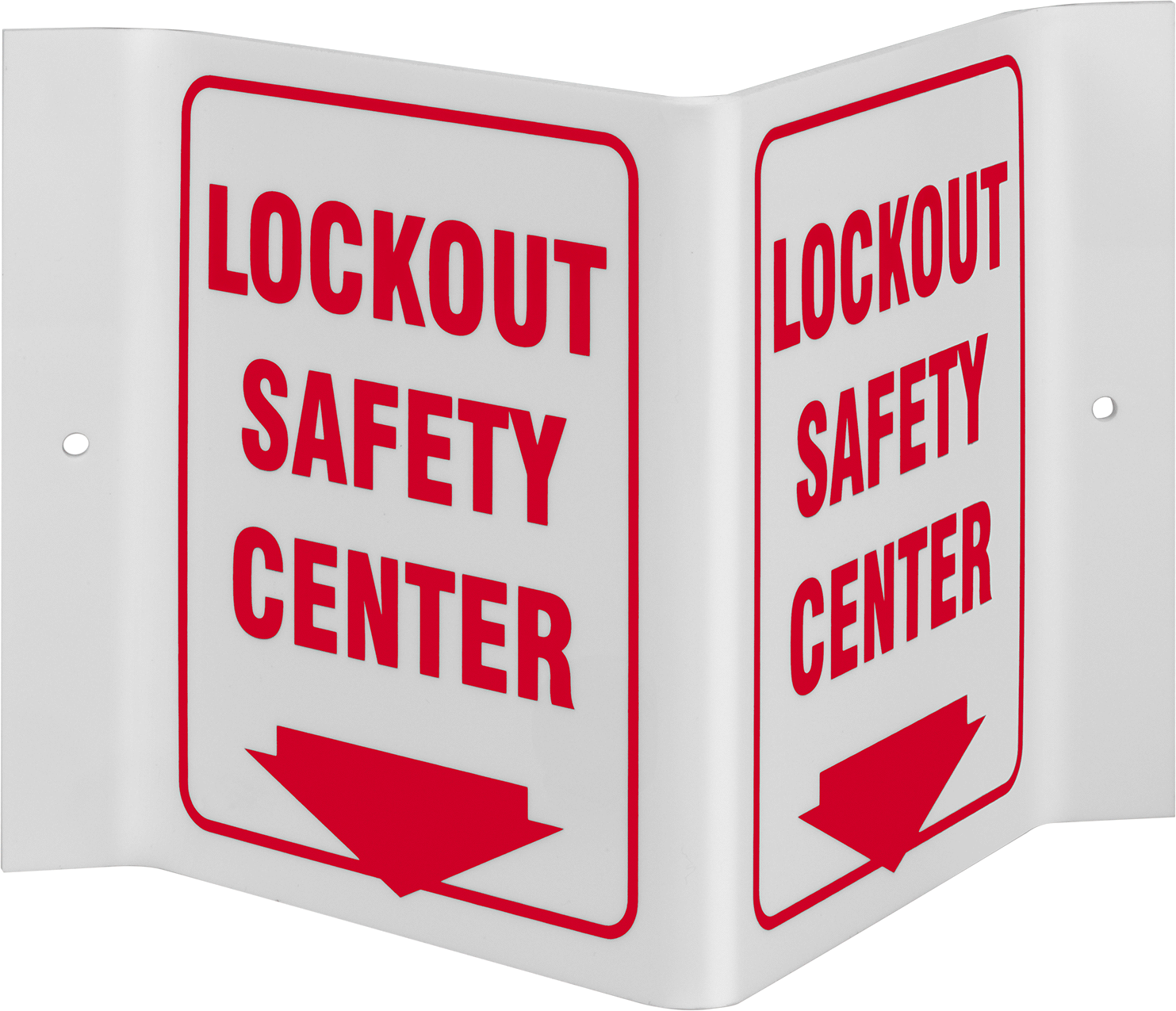 Lockout Safety Center with Arrow (English)—White with Red Message