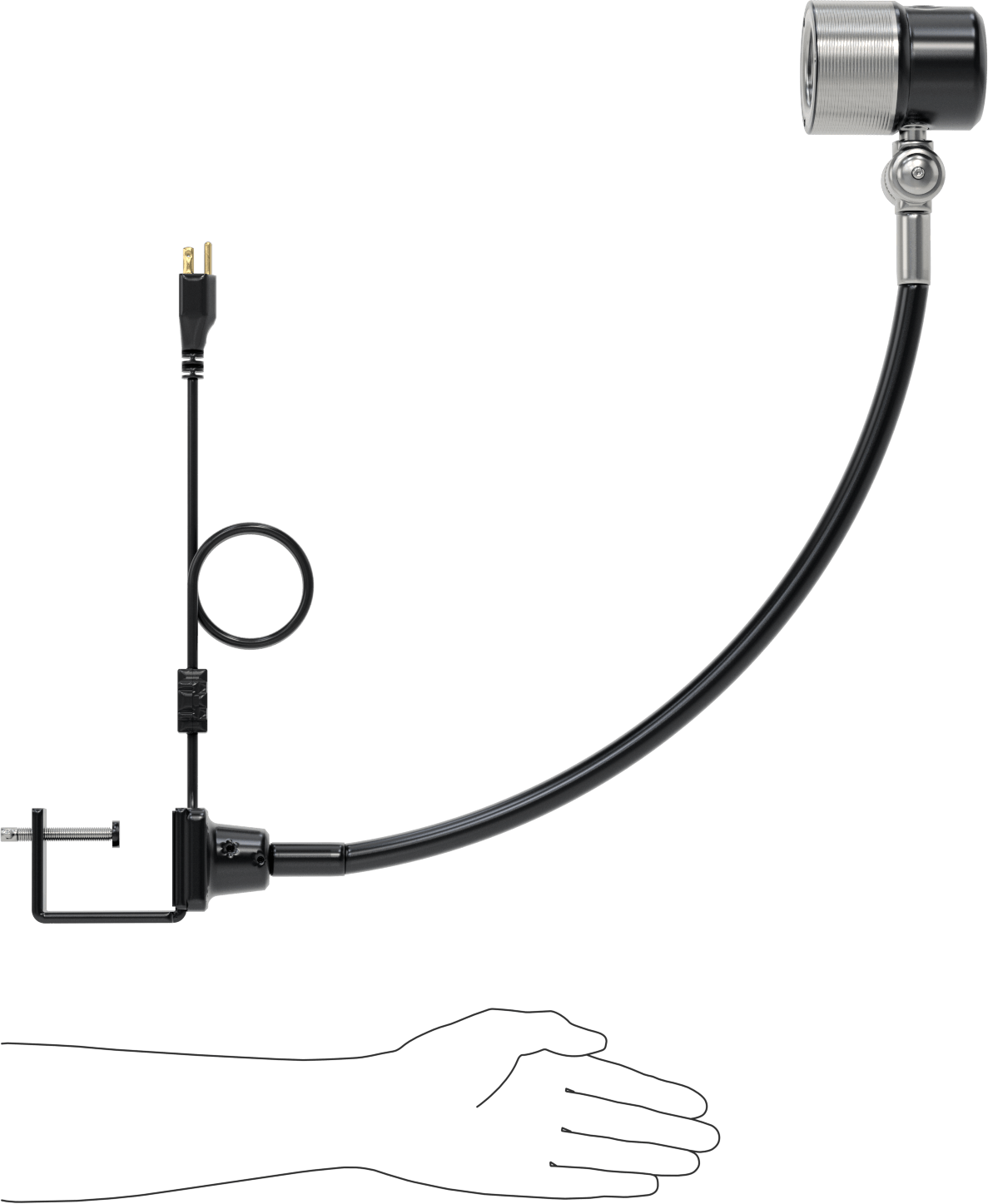 Her Yöne Uygun Makine Işığı, Bağlantı Elemanı Montajı, 24" Kol Uzanma Mesafesi, 10 Derece Işın, 120-240V AC