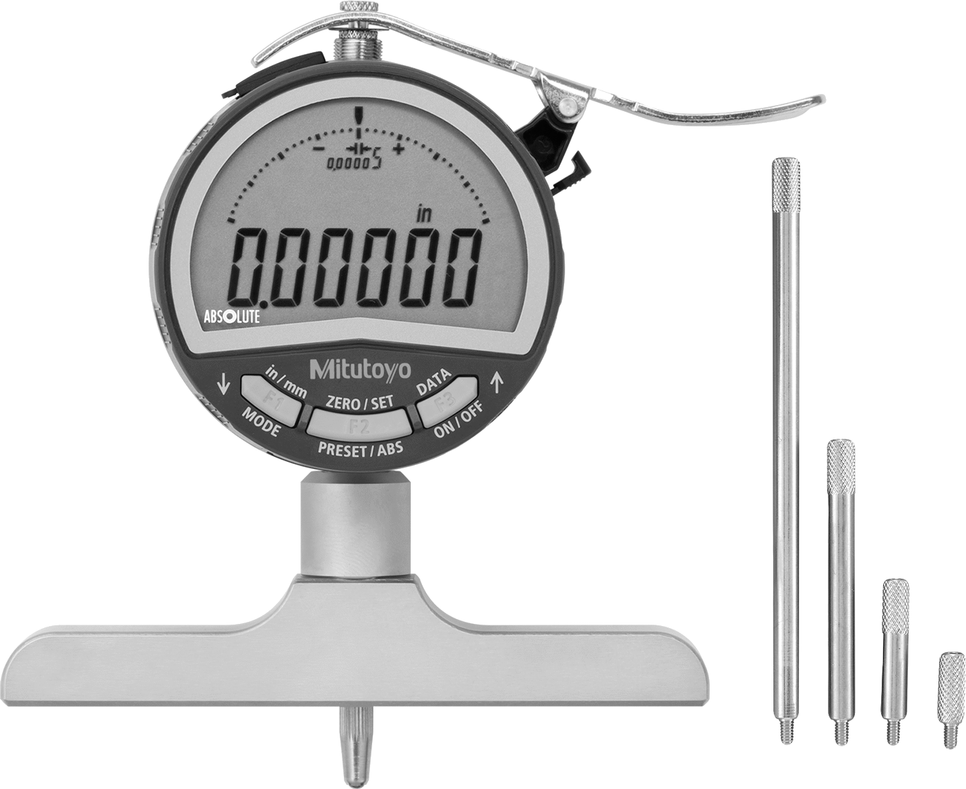 Uzatma Çubuklu Elektronik Derinlik Ölçer, 547-258A Numaralı, 0“ ila 8” Aralığı, 4“ Genişlik x 0,63” Uzunluk Taban