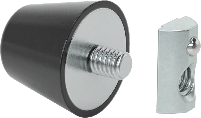 T-Yivli Çerçeve, Konik Yuvarlak Vidalı Tampon, 1,5" Yüksek Ray, 1-1/4" OD