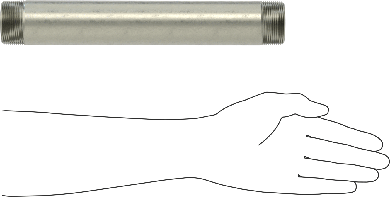 Süper Kalın Cidarlı Boru Nipeli, Çelik, Her İki Ucu Dişli, 1-1/2 NPT, 12" Uzunluk