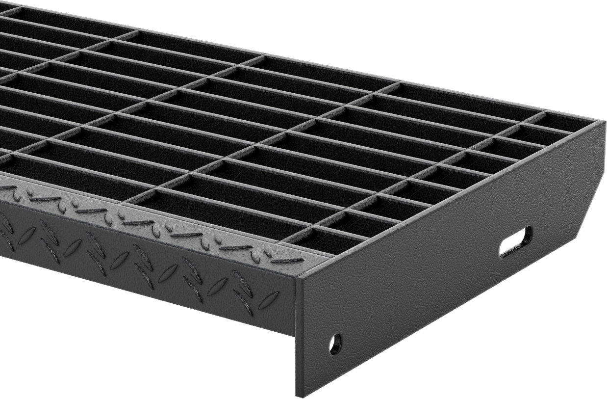 Çubuk Izgaralı Merdiven Basamakları, Pürüzsüz, Toz Boyalı Çelik, 36“ Genişlik x 12-1/8” Derinlik