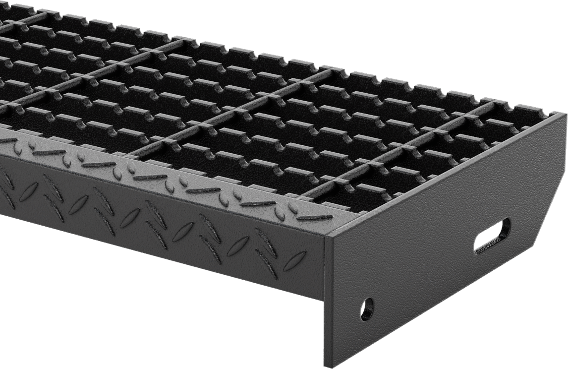 Çubuk Izgaralı Merdiven Basamakları, Tırtıklı, Toz Boyalı Çelik, 24“ Genişlik x 8-9/16” Derinlik
