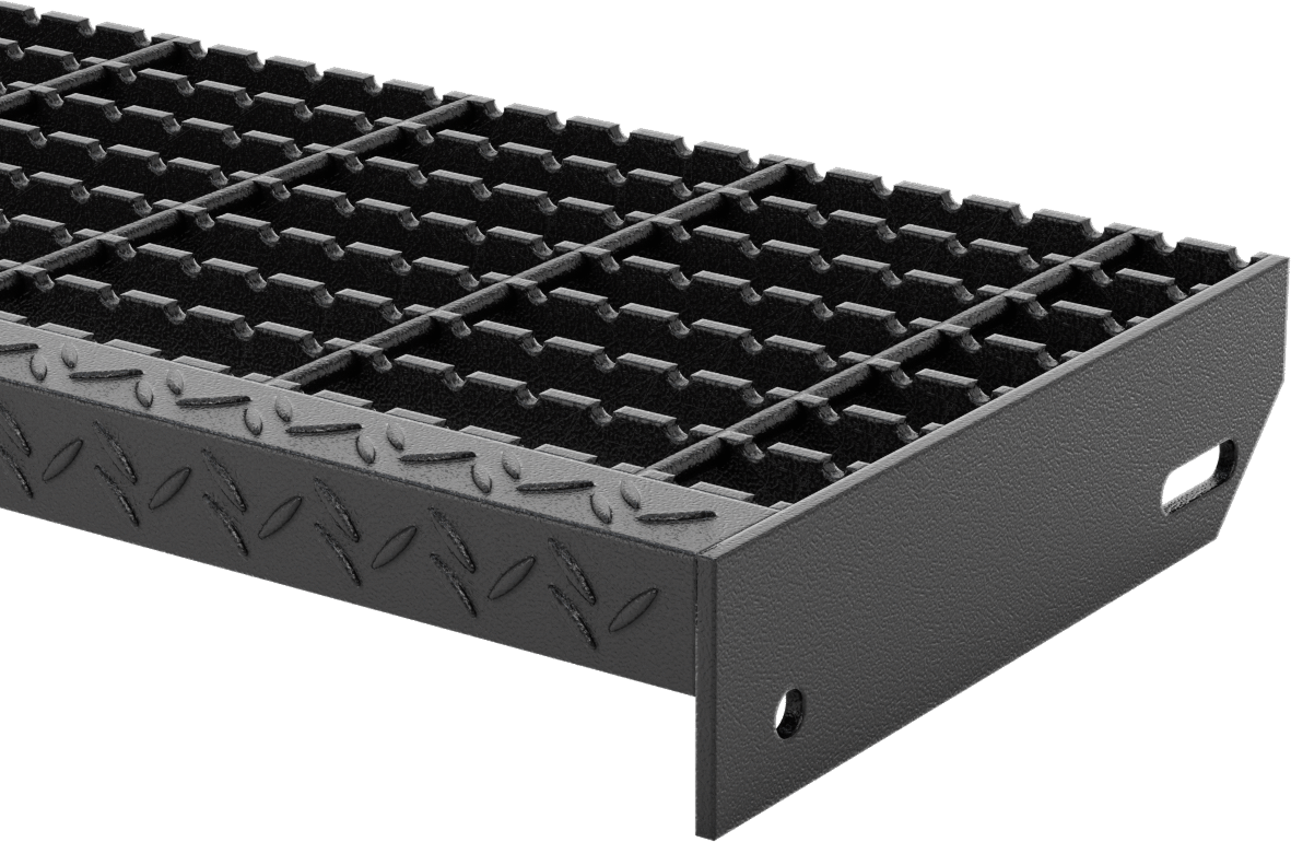 Çubuk Izgaralı Merdiven Basamakları, Tırtıklı, Toz Boyalı Çelik, 24“ Genişlik x 9-3/4” Derinlik
