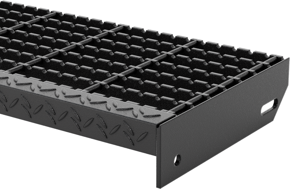 Çubuk Izgaralı Merdiven Basamakları, Tırtıklı, Toz Boyalı Çelik, 30“ Genişlik x 9-3/4” Derinlik