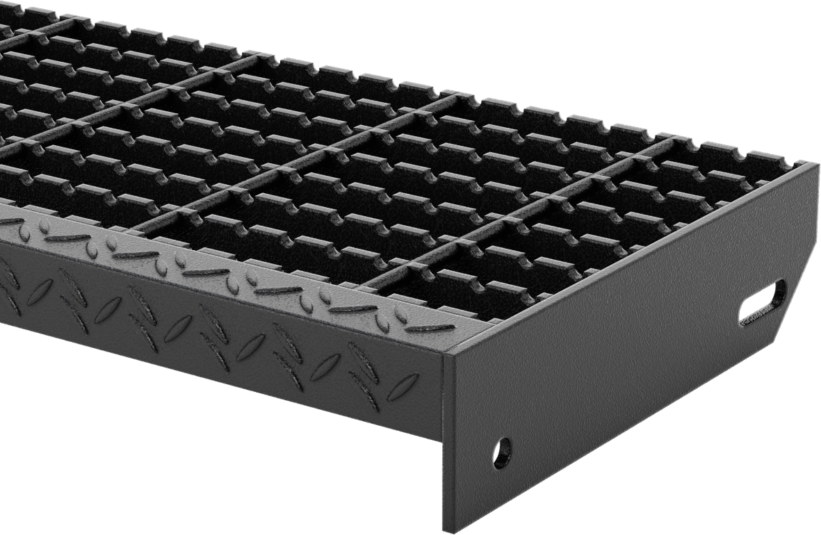 Çubuk Izgaralı Merdiven Basamakları, Tırtıklı, Toz Boyalı Çelik, 42“ Genişlik x 9-3/4” Derinlik