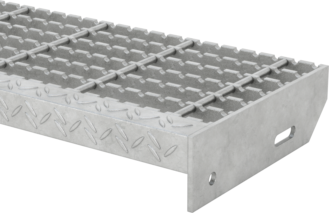 Çubuk Izgaralı Merdiven Basamakları, Tırtıklı, Galvanizli Çelik, 24“ Genişlik x 8-9/16” Derinlik