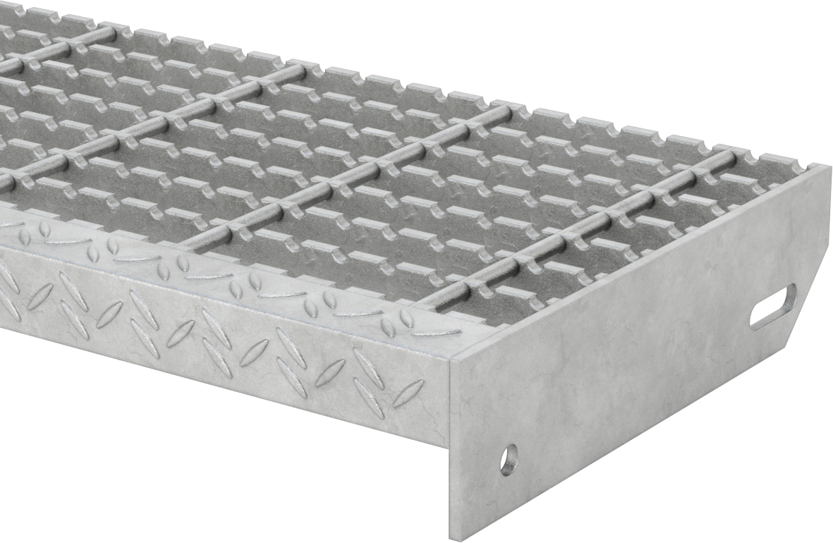 Çubuk Izgaralı Merdiven Basamakları, Tırtıklı, Galvanizli Çelik, 24“ Genişlik x 9-3/4” Derinlik