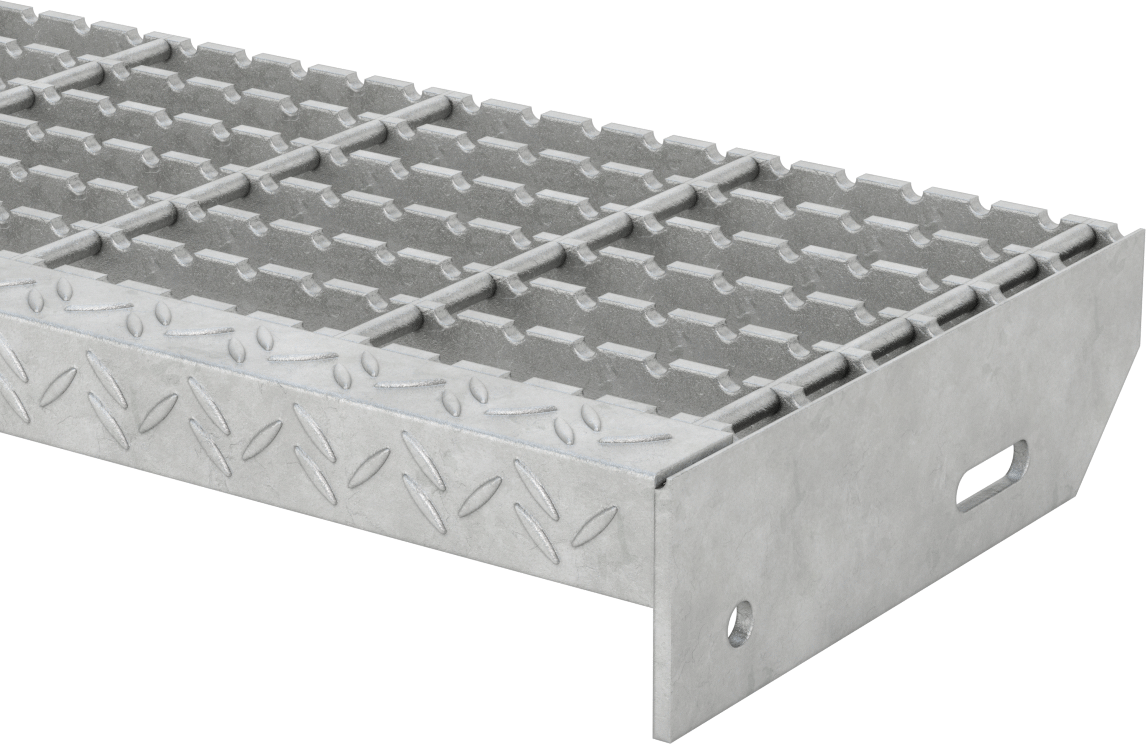 Çubuk Izgaralı Merdiven Basamakları, Tırtıklı, Galvanizli Çelik, 30 inç Genişlik x 8-9/16 inç Derinlik