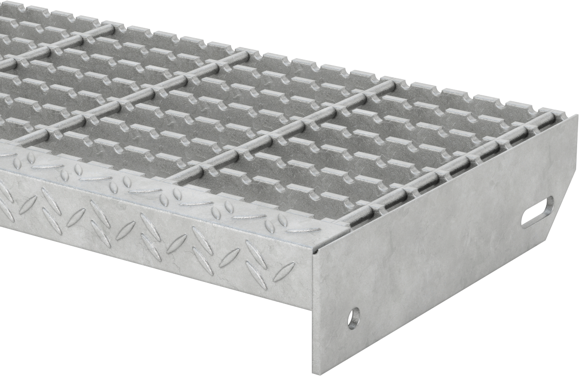 Çubuk Izgaralı Merdiven Basamakları, Tırtıklı, Galvanizli Çelik, 30“ Genişlik x 9-3/4” Derinlik