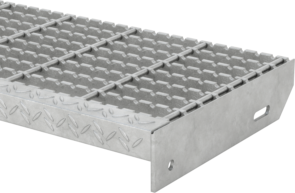 Çubuk Izgaralı Merdiven Basamakları, Tırtıklı, Galvanizli Çelik, 30 inç Genişliğinde x 10-15/16 inç Derinlik