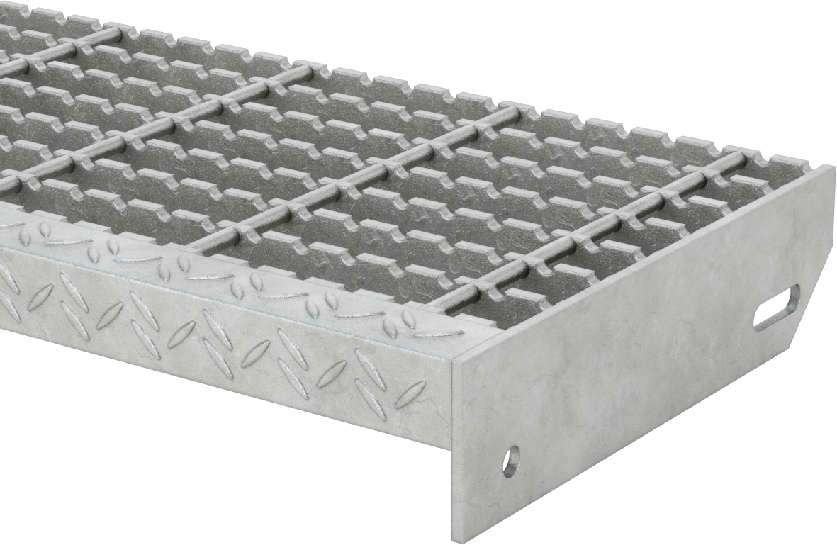 Çubuk Izgaralı Merdiven Basamakları, Tırtıklı, Galvanizli Çelik, 36“ Genişlik x 9-3/4” Derinlik