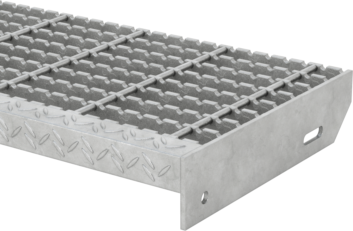 Çubuk Izgaralı Merdiven Basamakları, Tırtıklı, Galvanizli Çelik, 36“ Genişlik x 10-15/16” Derinlik