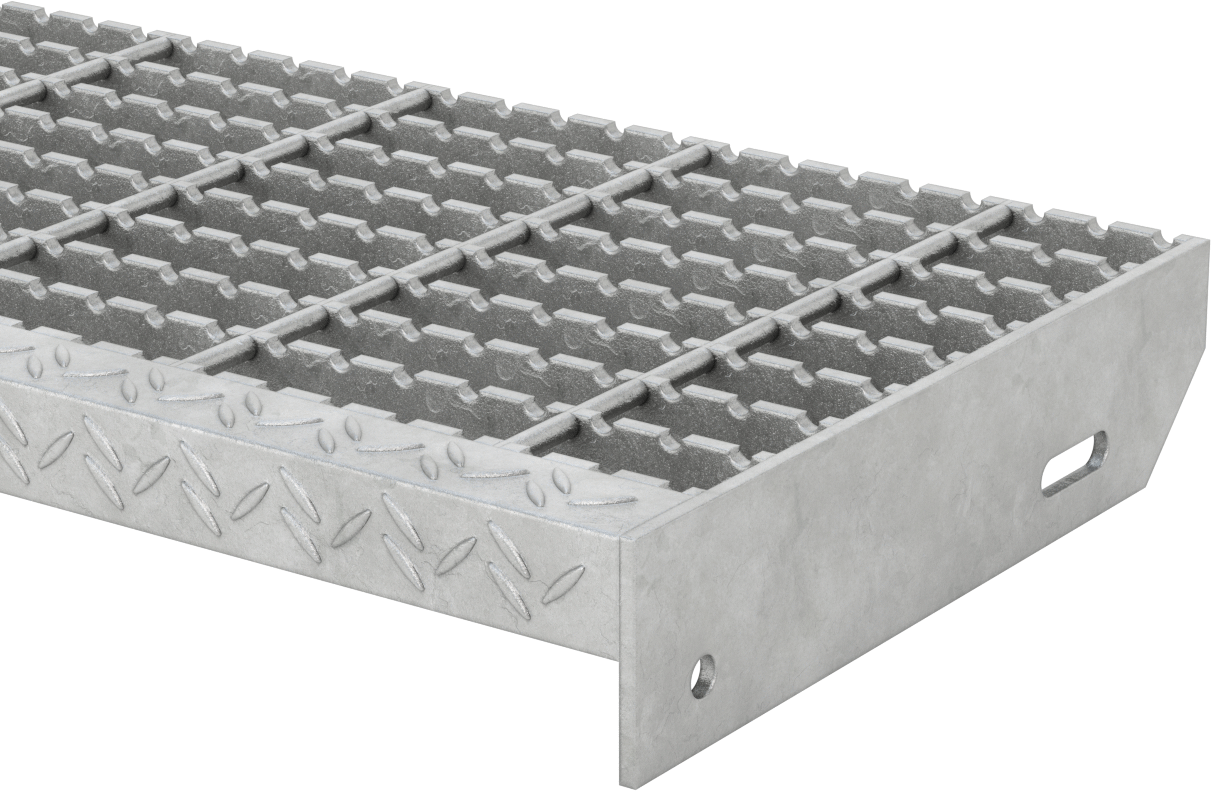 Çubuk Izgaralı Merdiven Basamakları, Tırtıklı, Galvanizli Çelik, 42“ Genişlik x 10-15/16” Derinlik