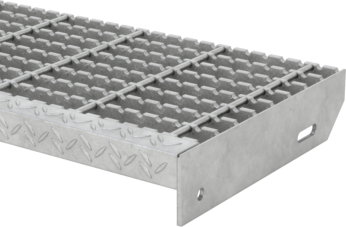 Çubuk Izgaralı Merdiven Basamakları, Tırtıklı, Galvanizli Çelik, 48“ Genişlik x 10-15/16” Derinlik