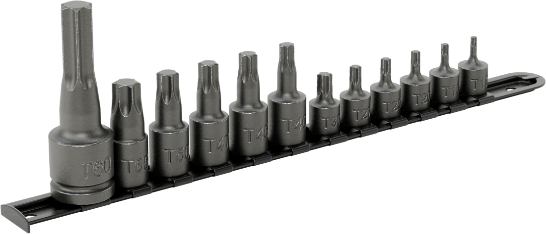 Darbe Torx Uçlu Soket Seti, 1/4", 3/8“ ve 1/2” Kare Tırnak, 12 Parça