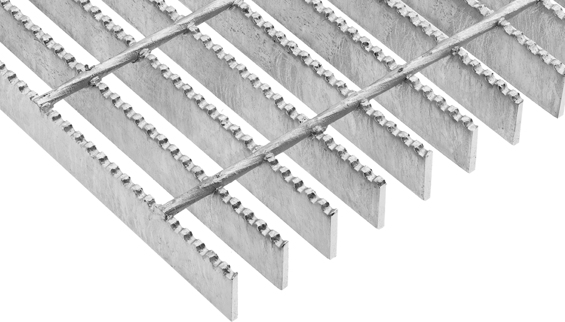 Tırtıklı Çelik Çubuk Izgara, Galvanizli, 1 Ayak Genişliğinde, 1“ Yüksek x 1/8” Genişlikli Yatak Çubuğu