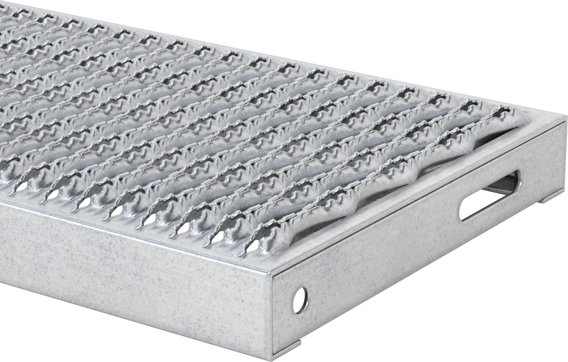 Tahta Izgaralı Merdiven Basamağı, Tırtıklı, Galvanizli Çelik, 18 inç Genişlik x 9-1/2 inç Derinlik
