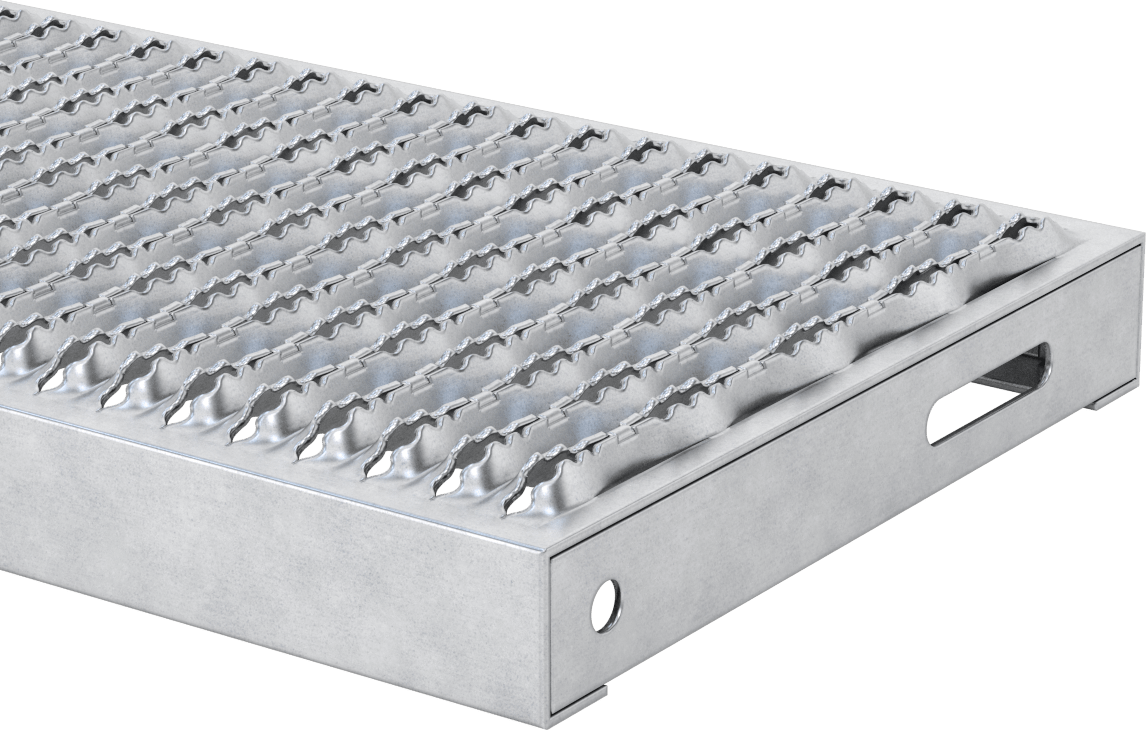 Tahta Izgaralı Merdiven Basamağı, Tırtıklı, Galvanizli Çelik, 24“ Genişlik x 9-1/2” Derinlik