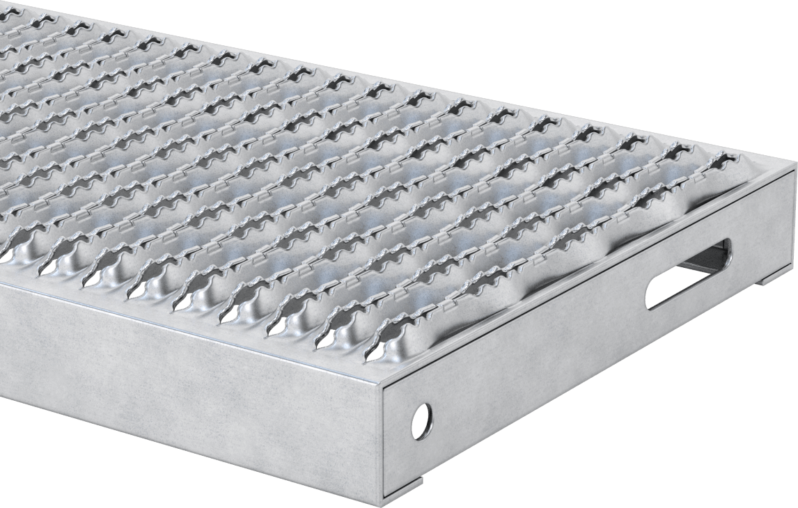 Tahta Izgaralı Merdiven Basamağı, Tırtıklı, Galvanizli Çelik, 36 inç Genişlik x 9-1/2 inç Derinlik x 1-1/2 inç Yükseklik