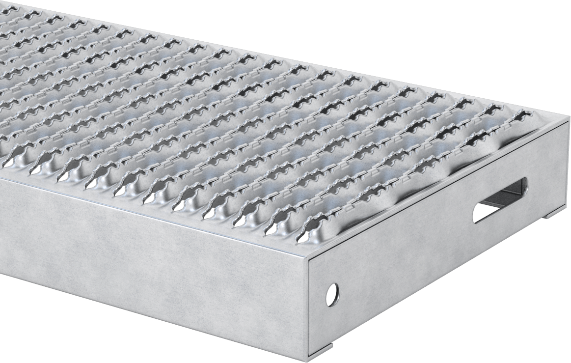 Tahta Izgaralı Merdiven Basamağı, Tırtıklı, Galvanizli Çelik, 36“ Genişlik x 9-1/2” Derinlik x 2" Yükseklik